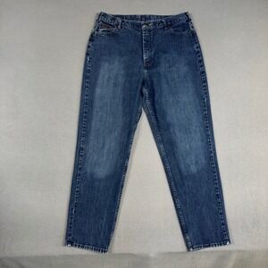 Lee Jeans Womens 16 Blue Straight Leg High Rise Stretch Distressed Denim Cotton